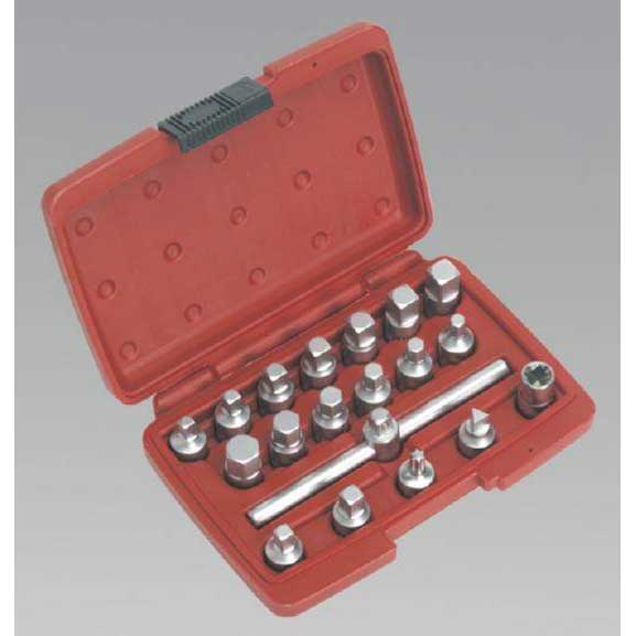 Sealey AK6586 - Oil Drain Plug Key Set 19pc - 3/8Sq Drive