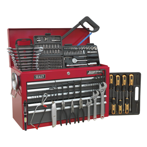SealeyTopchest 9 Drawer with Ball-Bearing Slides - Red/Grey & 205pc Tool Kit