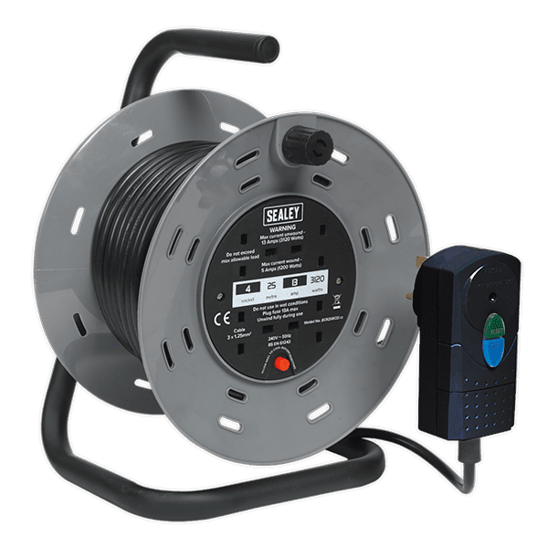 Sealey BCR25RCD - Cable Reel 25mtr with RCD Plug 2 x 230V
