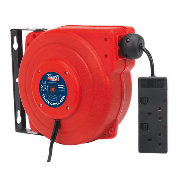 Sealey CRM15 Cable Reel System Retractable 15mtr 2 x 230V Socket