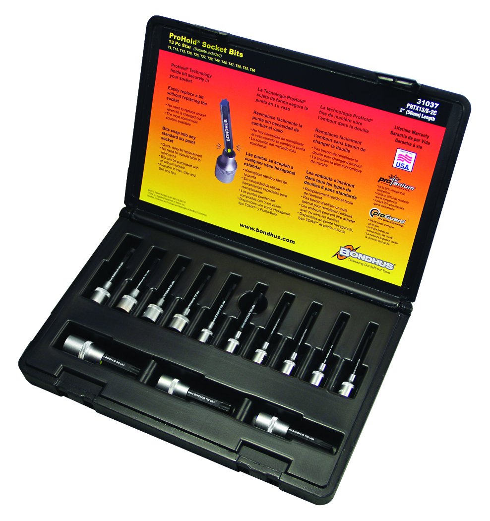 Bondhus 31037 13pc Torx Prohold Inhex Socket Bits Torx Set Torx T8-T60 ...