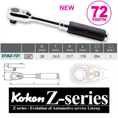 Koken 3725Z-72T New Z Series 3/8''Sq Drive Ratchet 72tooth