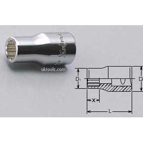 Koken 2405A-3/8 3/8 (inch) 1/4Dr 12-Point D/Hex 22mm Long Socket