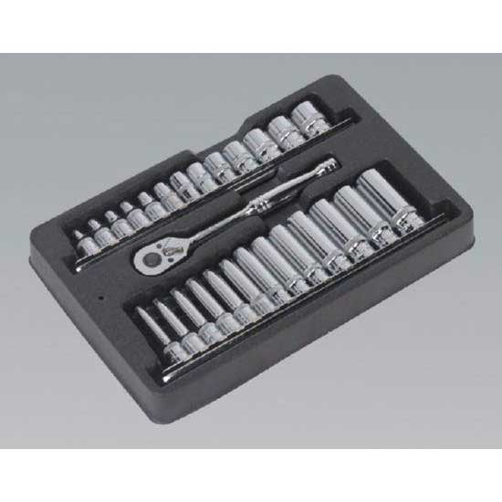Sealey AK66481 Ratchet Wrench Socket Rail Set 27pc 1 4 Sq Drive