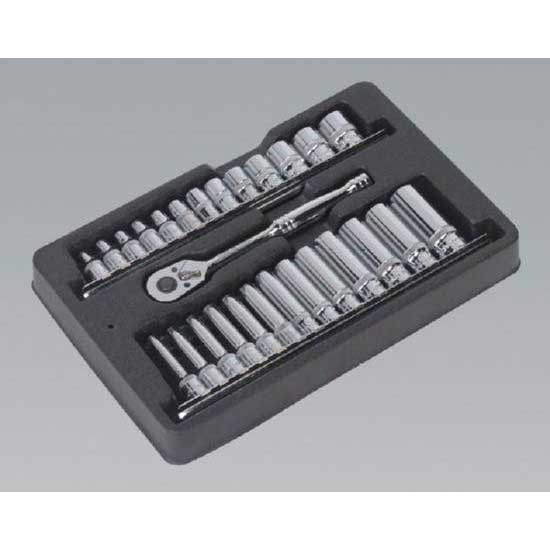 Sealey AK66481 Ratchet Wrench & Socket Rail Set 27pc 1/4Sq Drive