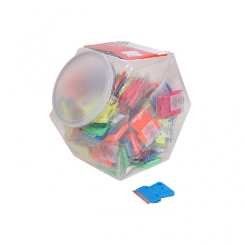 Neon Plastic Mini Scraper Jar of 100 Single Blades