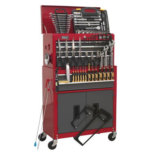 Sealey Topchest & Rollcab Combination 6 Drawer with Ball-Bearing Slides - Red/Grey & 128pc Tool Kit
