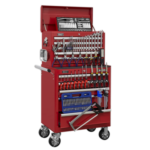 Sealey  - Topchest & Rollcab Combination 10 Drawer with Ball Bearing Slides - Red & 147pc Tool Kit