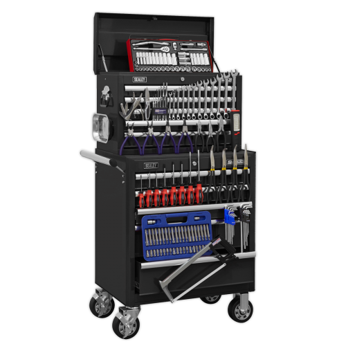 SealeyTopchest & Rollcab Combination 10 Drawer with Ball Bearing Slides - Black with 147pc Tool Kit