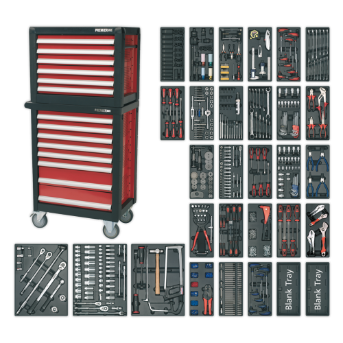 Topchest & Rollcab Combination 14 Drawer with Ball Bearing Slides & 1233pc Tool Kit