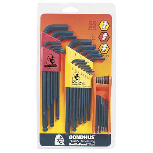 Bondhus 14130 - BLX9M BLX13 & 12550 - Triple Pack Hex Key Set 34pc - Imperial & Metric (Ball End