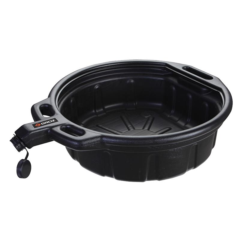 Groz Oil Drain Pan Black 16Ltr Anti Splash Lip