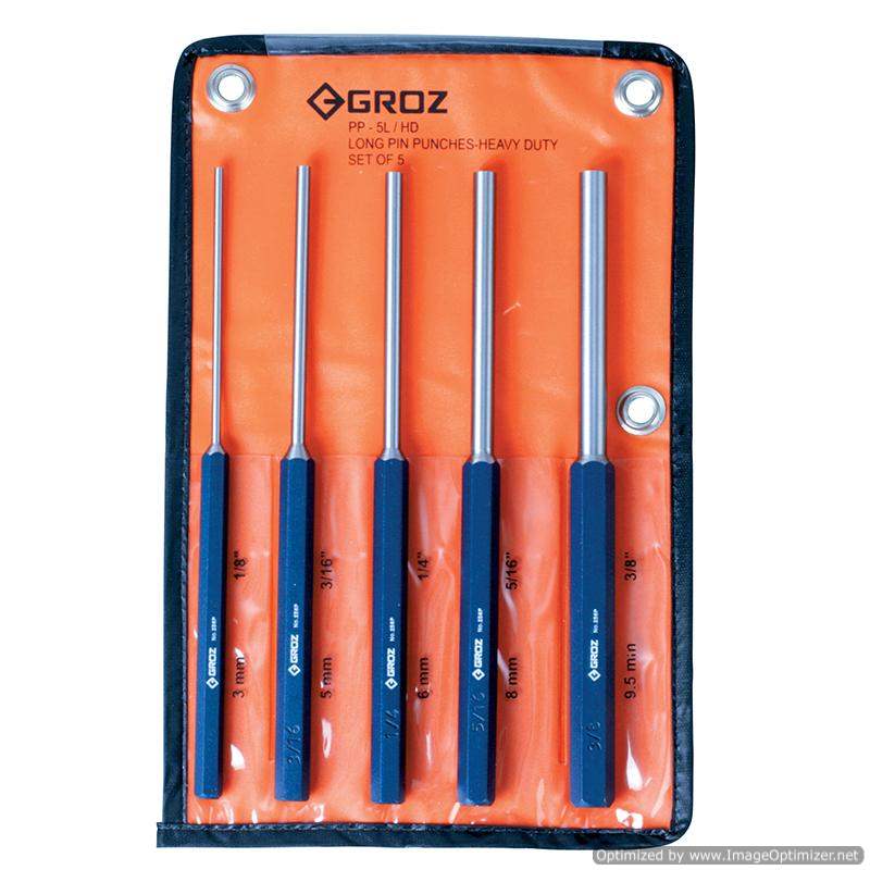 Groz 5pc Extra Long Pin Punch Set