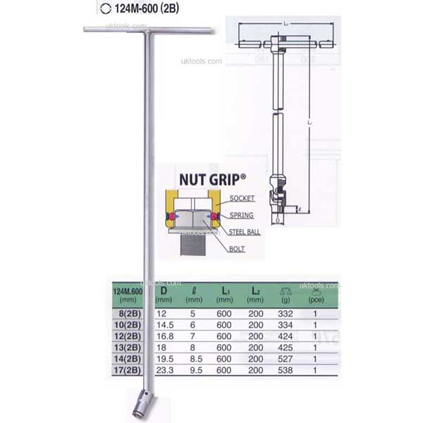 Koken 124M-600(2B)17 17mm T-Handle Nut Grip Flex 600mm Long