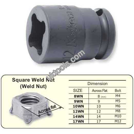 Koken 14400WN-8 1/2''Dr. 8mm Square Weld Nut Socket (M4 Bolt)