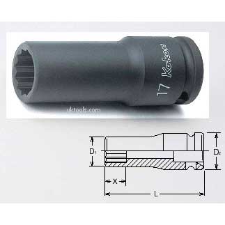 Koken 14305M-36 36mm 1/2''Drive DEEP D/HEX (12point) Impact Socket