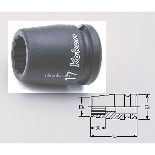 Koken 14405M-19 19mm 1/2Dr Standard 12point(bi-hex) Impact Socket