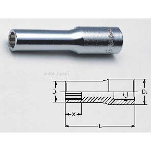 Koken 2305M-7 7mm 1/4''Drive 12-Point Deep D/Hex 50mm Long Socket