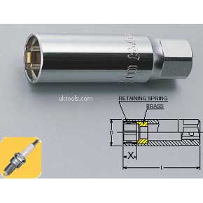 Koken 3300C-16 16mm 3/8''Dr. 70mm Long Spark Splug Socket w/ Spring Clip