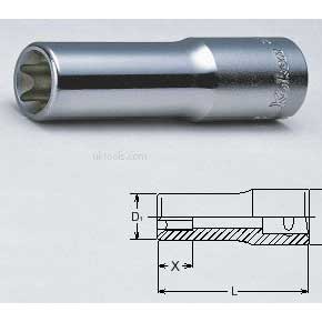 Koken 4325-E12 E12 1/2''Drive Deep E-Torx Chrome Socket 75mm Long