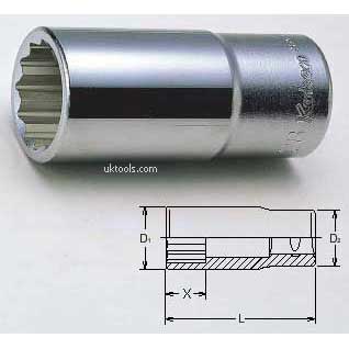 Koken 6305M-44 44mm 3/4''Drive Deep 12point(bi-hex) Chrome Socket
