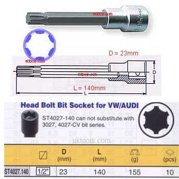 Koken ST4027-140 VW AUDI A6 Special Headbolt Socket (Polydrive)