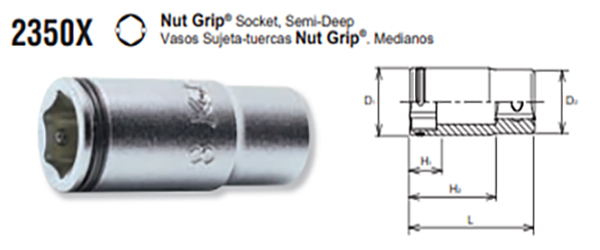 Koken 2350X-12 12mm 1/4''Dr. Semi-Deep Nut Grip Socket