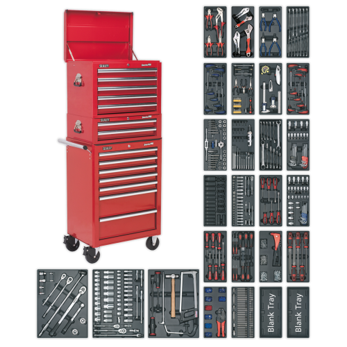 Sealey Tool Chest Combination 14 Drawer with Ball Bearing Slides - Red & 1179pc Tool Kit