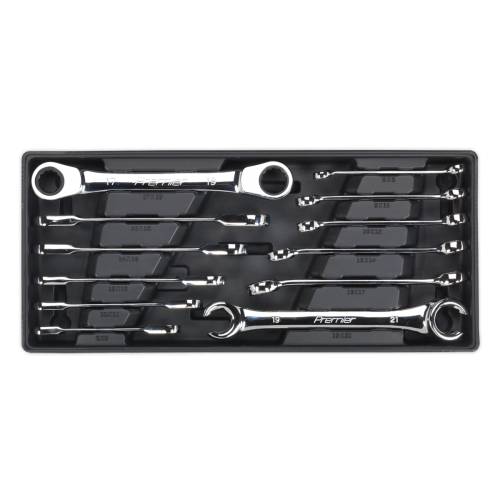 Sealey TBT13 - Tool Tray with Flare Nut & Ratchet Ring Spanner Set 12pc