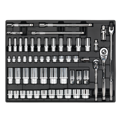 Sealey TBT31 Tool Tray with Socket Set 3/8 & 1/2Sq Drive 55pc